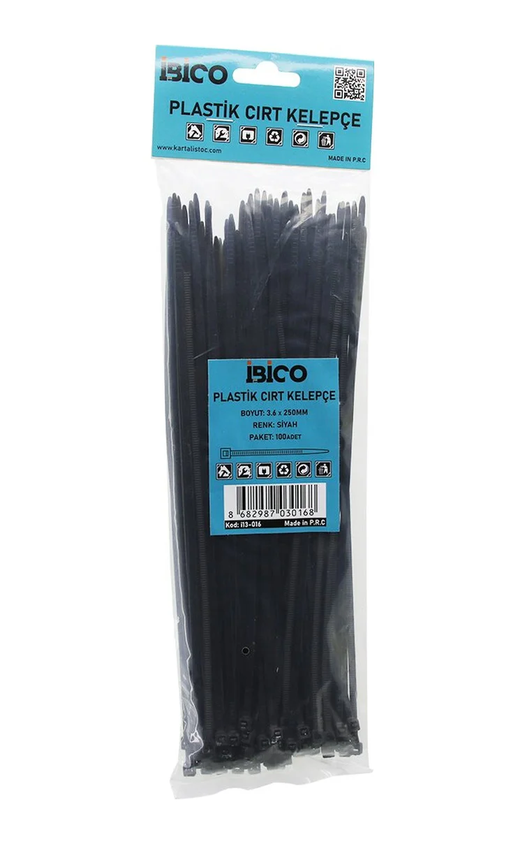 100pcs Siyah 3.6x250mm Plastik Cırt Kelepçe 5224