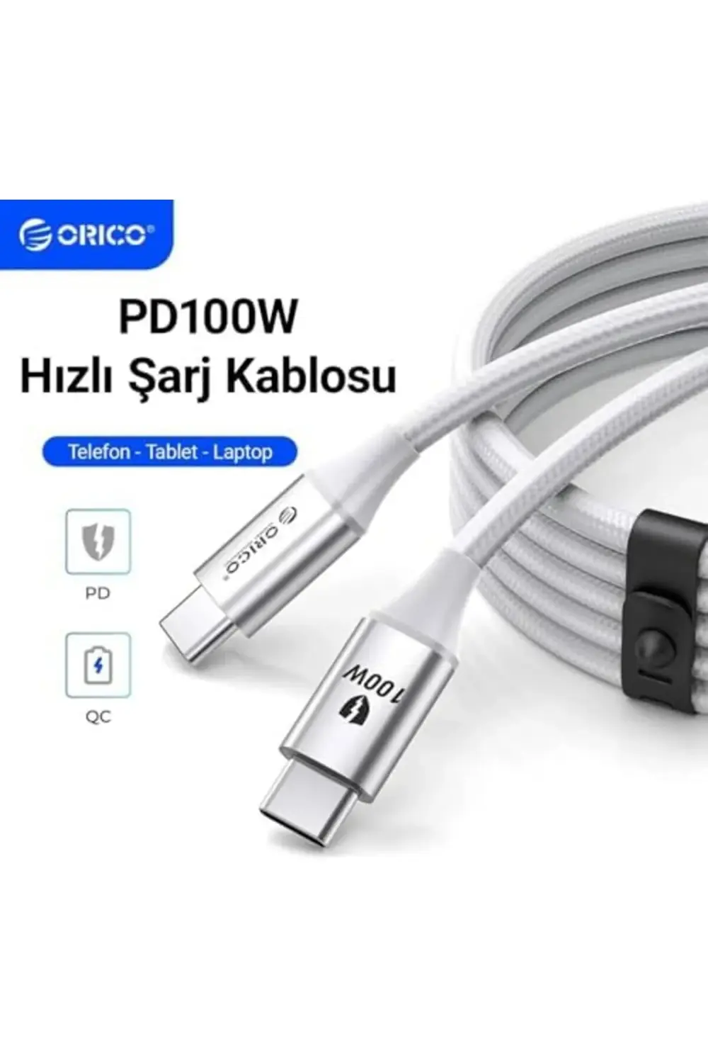 100W 5A PD Type-C to Type-C Hızlı Şarj ve Data Kablosu Beyaz 1 Me