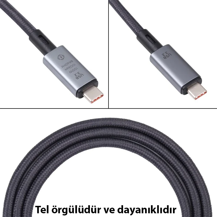 100W 8K Type-C - USB 3.2 Süper Hızlı Şarj & Görüntü Kablosu