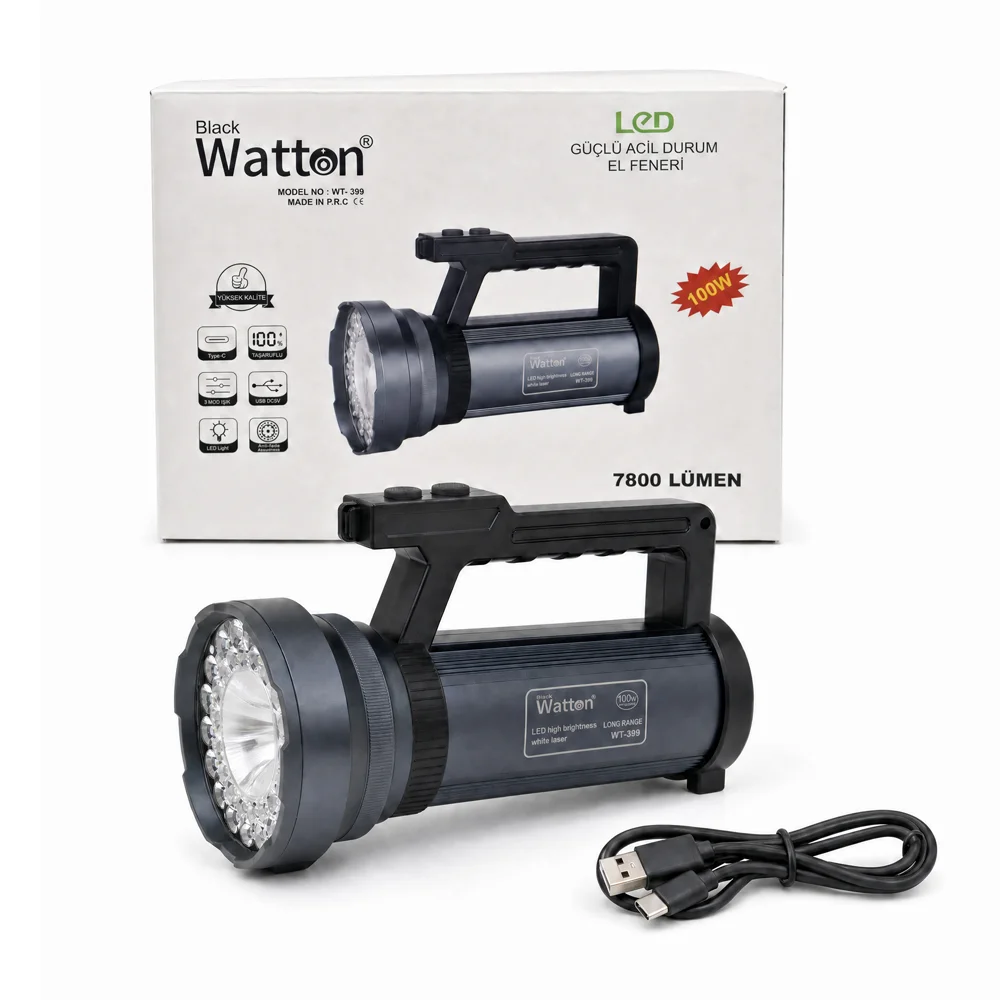 100W Işık Gücü 7.800 Lümen Şarjlı Güvenlik Feneri WT-399 100W Işık Gücü 7.800 Lümen Şarjlı Güvenlik Feneri WT-399