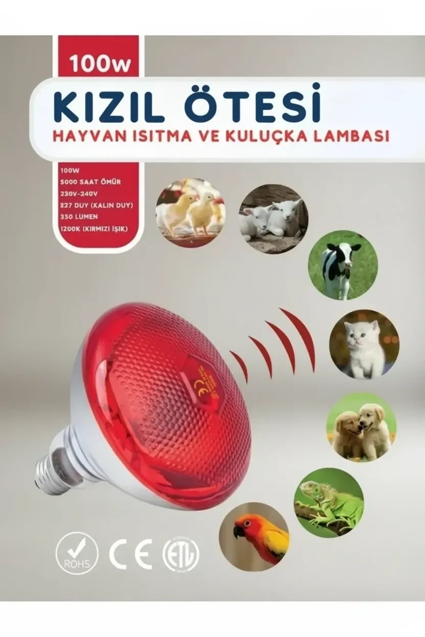 100W Kızılötesi (infrared) Isıtıcılı Hayvan Isıtma ve Kuluçka Lambası (Kırmızı Işık) E27 (Kalın Duy) Fiyatı, Yorumları ve Özellikleri