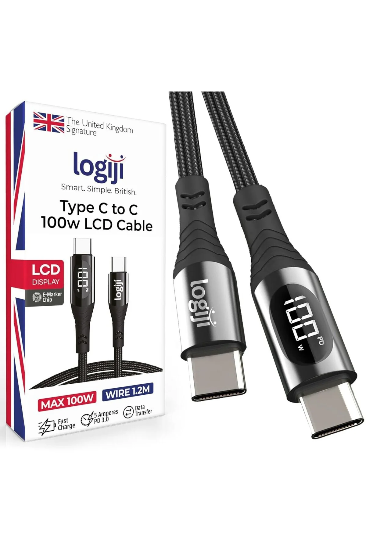 100W Type-C to Type-C Dijital LED Ekranlı Göstergeli Hızlı Şarj K 100W Type-C to Type-C Dijital LED Ekranlı Göstergeli Hızlı Şarj K
