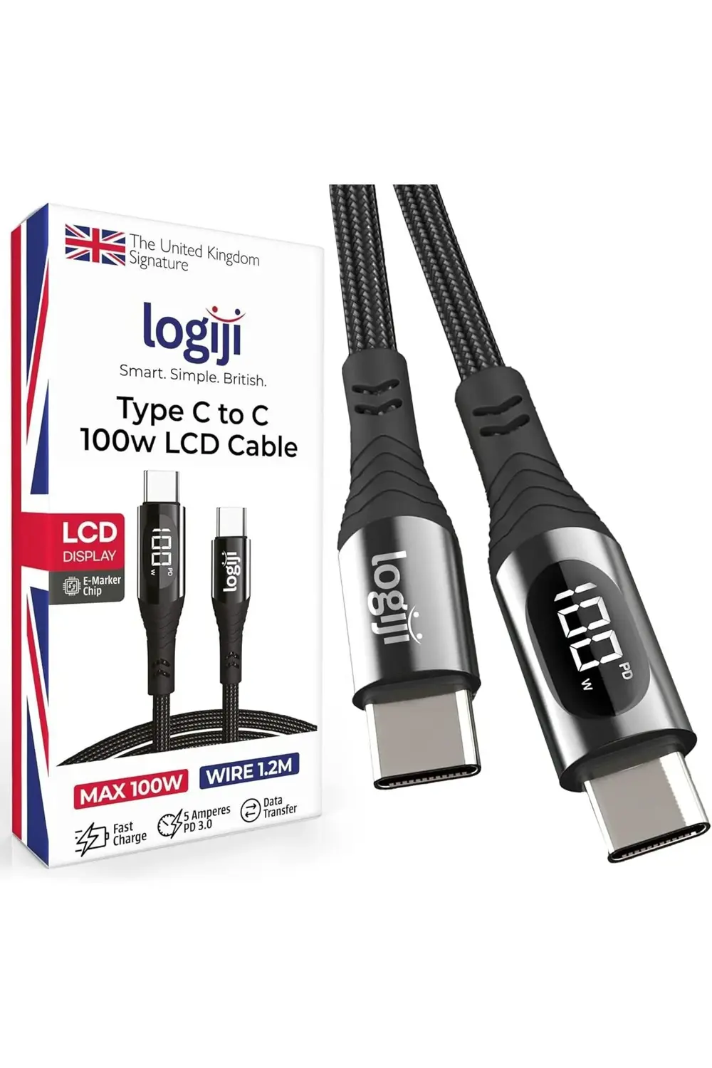 100W Type-C to Type-C LED Ekranlı Göstergeli Hızlı Şarj Kablosu |