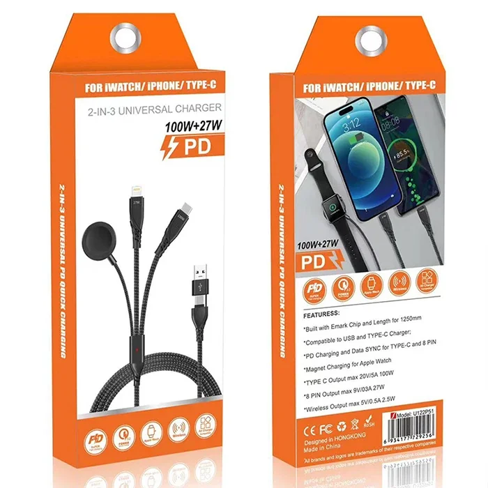 100W USB-C Çoklu Şarj Kablosu + Apple Watch - 3’lü Güç Çözümü