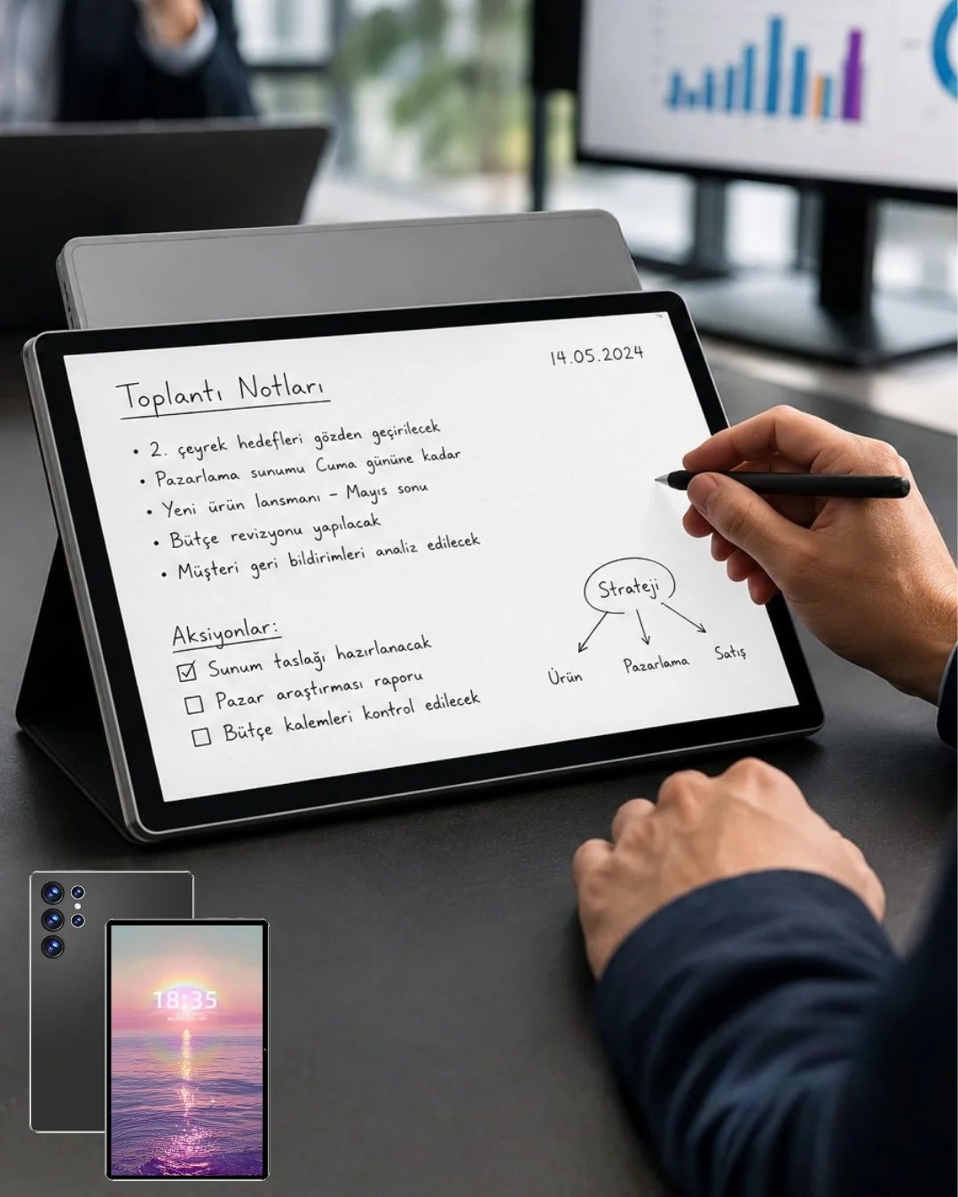 10.1 İnç Android Tablet 16GB RAM 1TB Depolama Klavyeli Tablet Seti