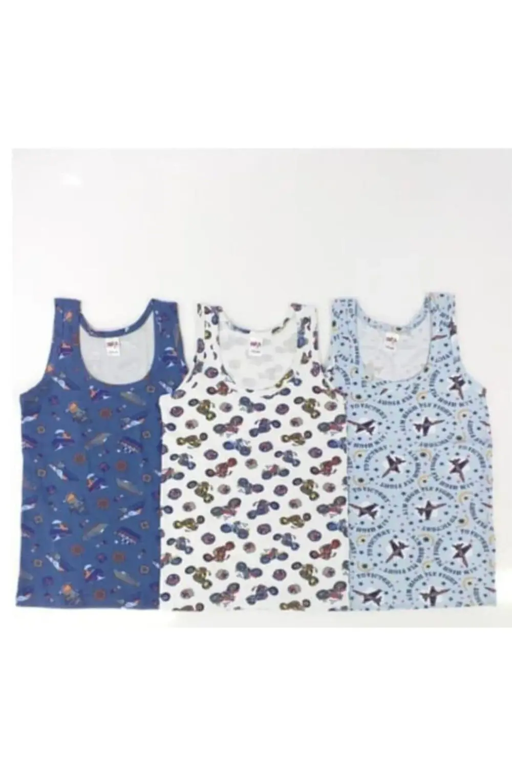 1014 ERKEK ÇOCUK RENKLİ DESENLİ ASKILI ATLET 12 ADET