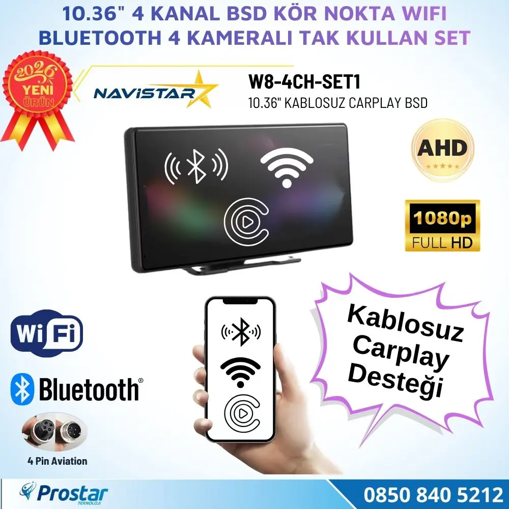 10.36 inç 4 Kameralı 1080P Kablosuz Carplay Wifi Bluetooth Fm Tra