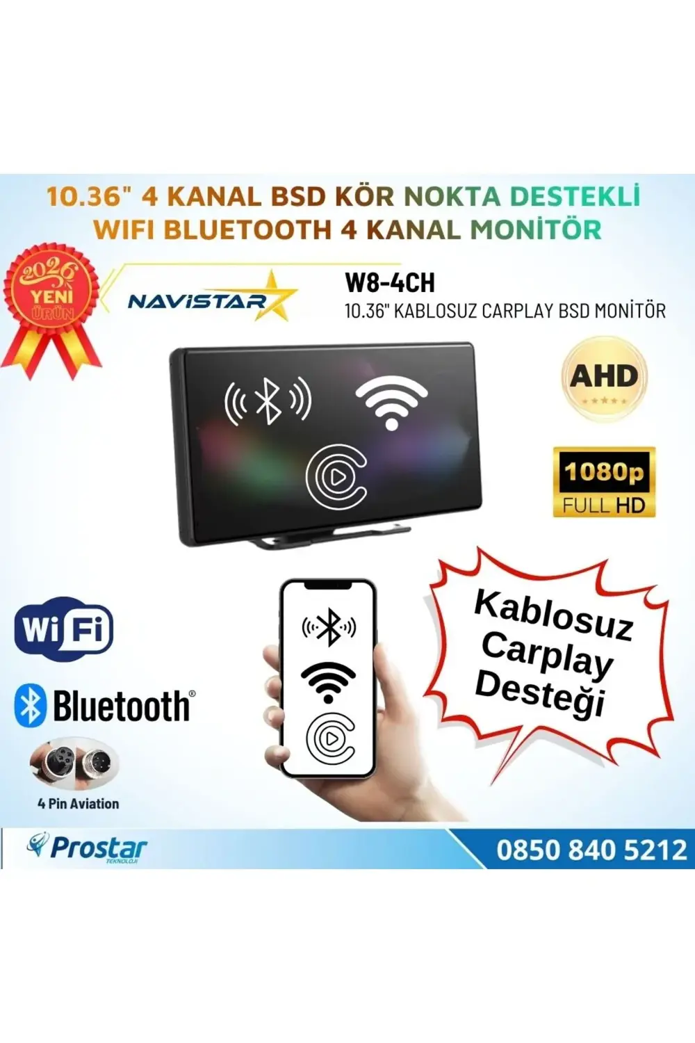 10.36 inç Dokunmatik Monitör Kablosuz Carplay Wifi Bluetooth FM T