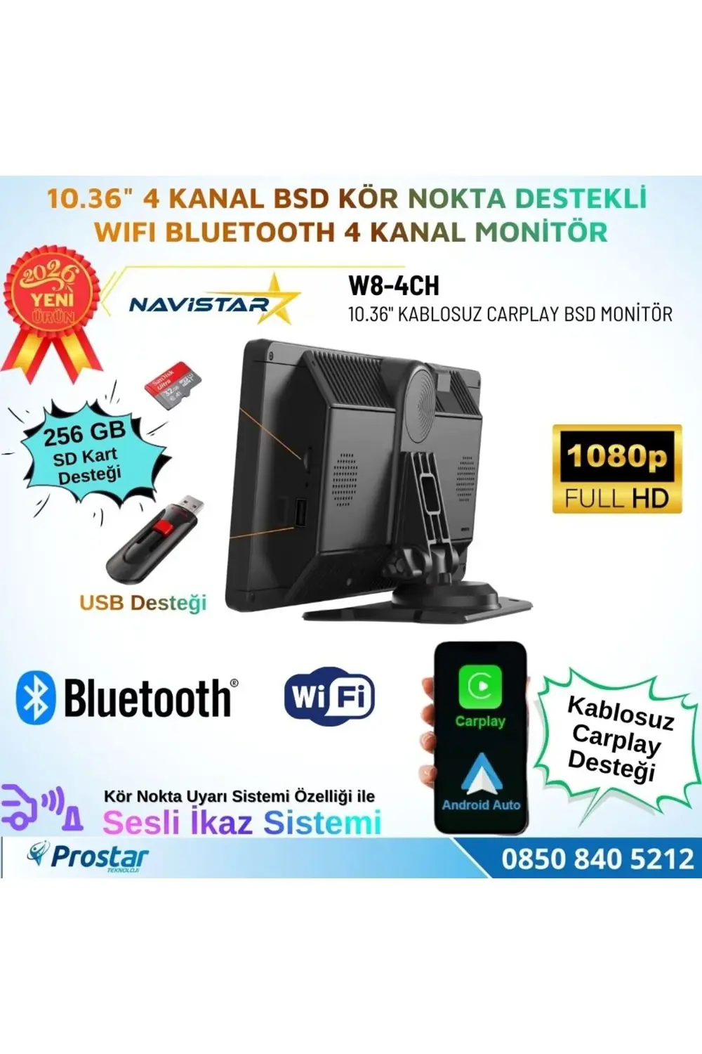 10.36 inç Dokunmatik Monitör Kablosuz Carplay Wifi Bluetooth FM T