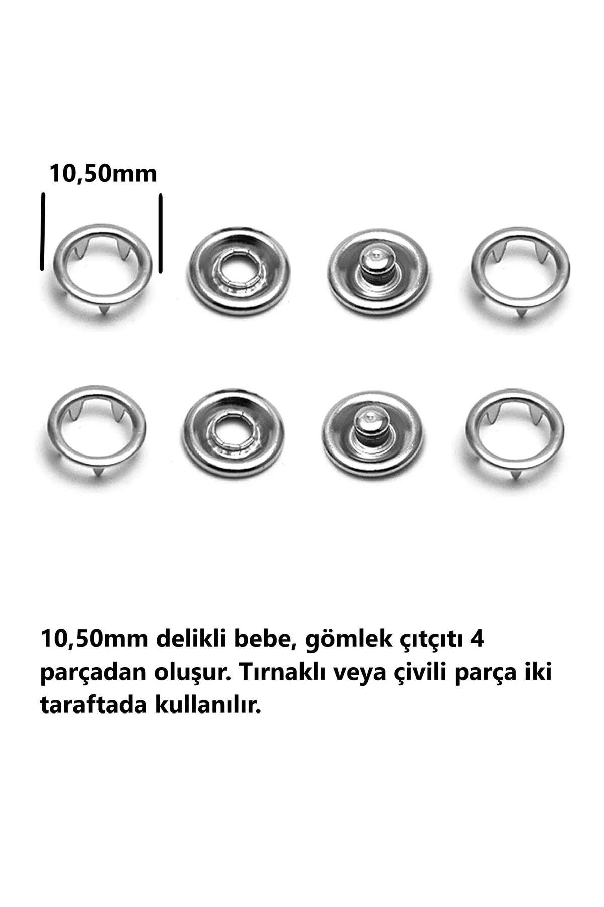 10.5mm 200 Set Paslanmaz Metal Çıtçıt ve El Presi Takma Çakım Kom