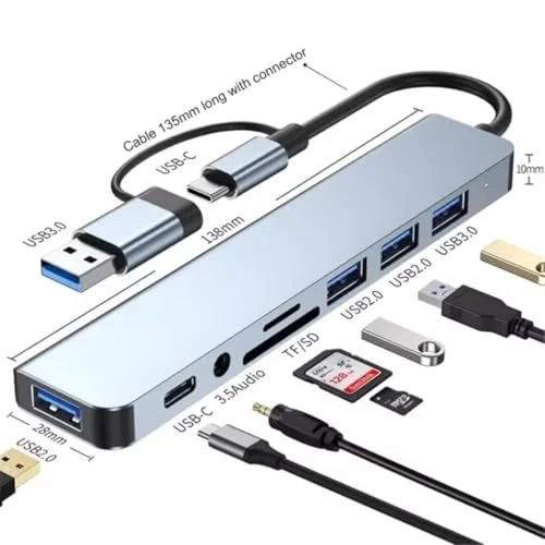 1060 8 in 2 USB-C & USB 3.0 Hub Çoklayıcı USB, Type-C, SD/TF ve Aux Çevirici x USB 3.0: 5Gbps ultra hızlı veri transferi. Klavye, mouse ve yazıcıl 1060 8 in 2 USB-C & USB 3.0 Hub Çoklayıcı USB, Type-C, SD/TF ve Aux Çevirici x USB 3.0: 5Gbps ultra hızlı veri transferi. Klavye, mouse ve yazıcıl
