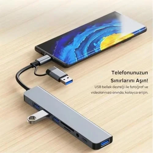 1060 8 in 2 USB-C & USB 3.0 Hub Çoklayıcı USB, Type-C, SD/TF ve Aux Çevirici x USB 3.0: 5Gbps ultra hızlı veri transferi. Klavye, mouse ve yazıcıl 1060 8 in 2 USB-C & USB 3.0 Hub Çoklayıcı USB, Type-C, SD/TF ve Aux Çevirici x USB 3.0: 5Gbps ultra hızlı veri transferi. Klavye, mouse ve yazıcıl