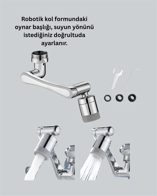 1080° Dönebilen Musluk Başlığı 2 Su Modlu Ayarlanabilir Esnek Tasarım