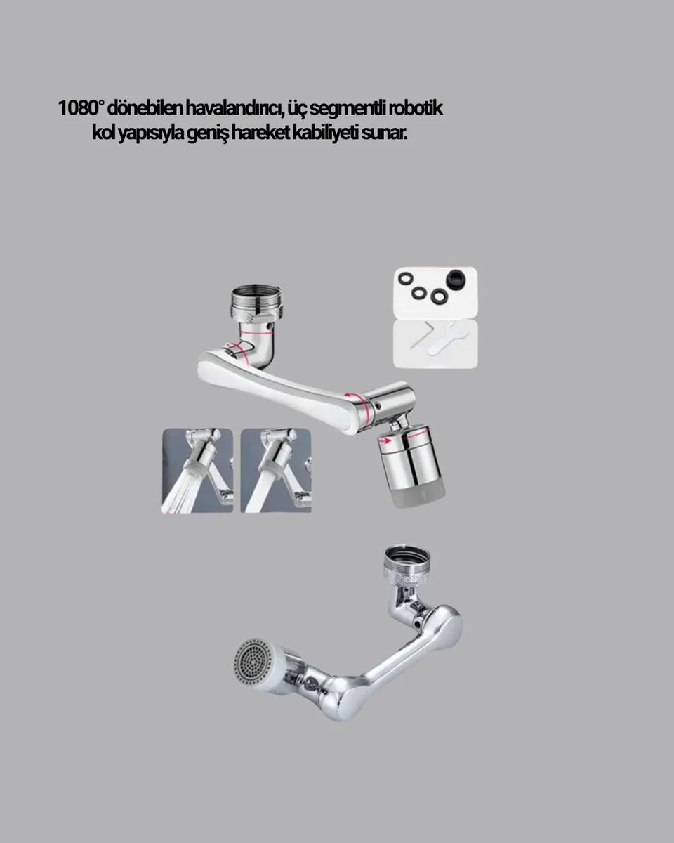 1080° Dönebilen Robotik Kol Musluk Başlığı - Su Tasarruflu ve Pratik Çözüm