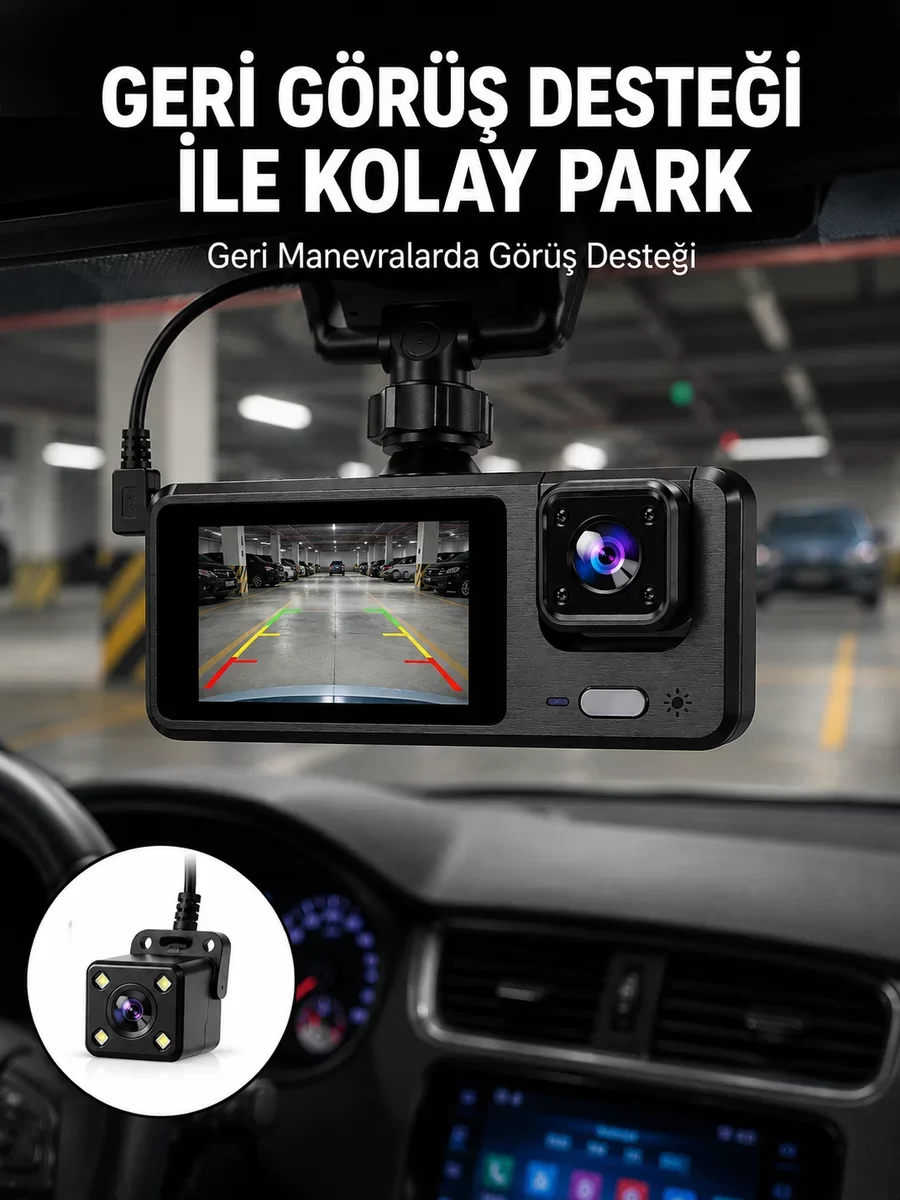 1080P 3 Kamera Araç DVR – Döngü Kayıt ve Geri Görüş Özellikli Yeni Nesil