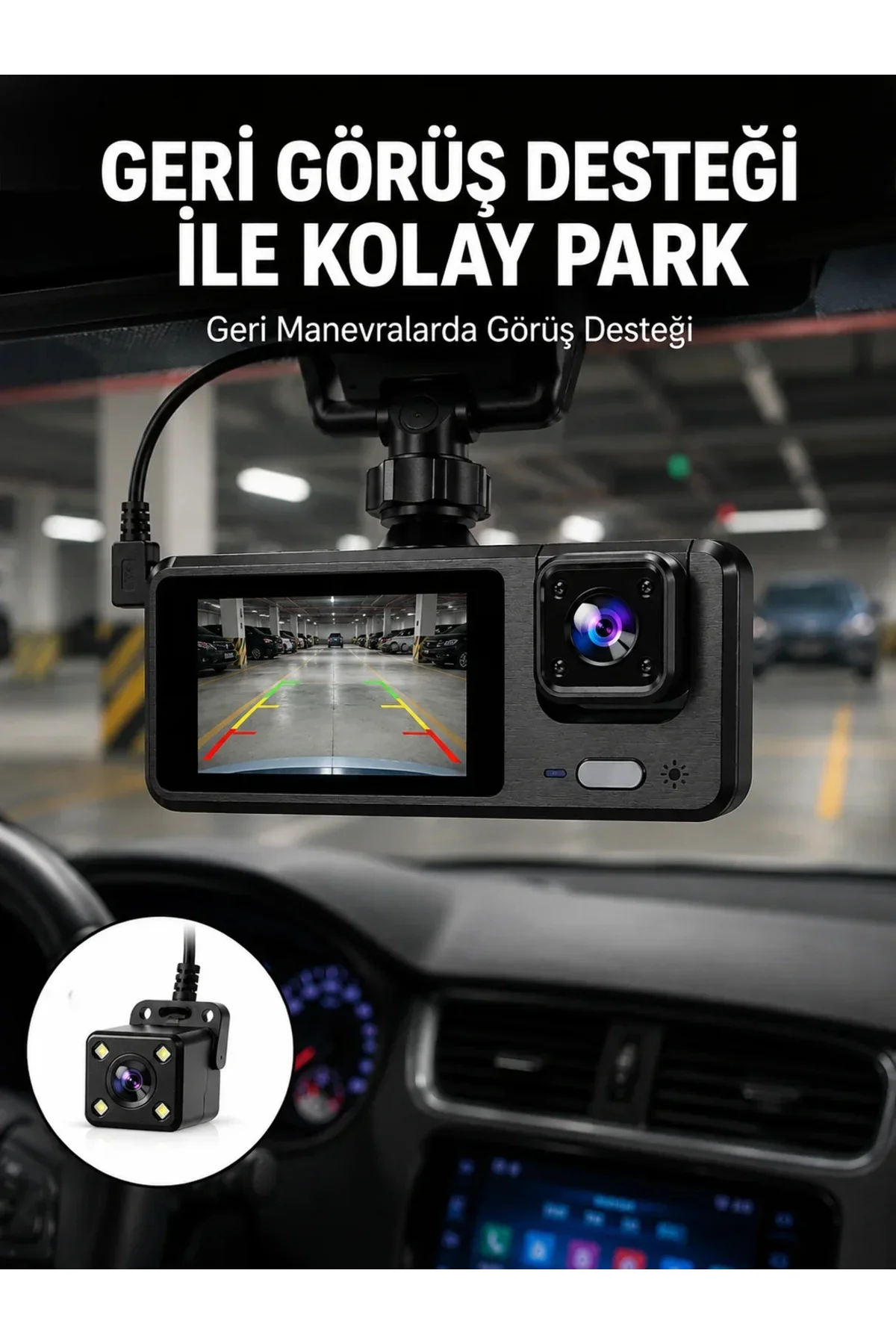 1080P 3 Kameralı Araç DVR – Döngü Kayıt ve Geri Görüş Özellikli Yeni Nesil