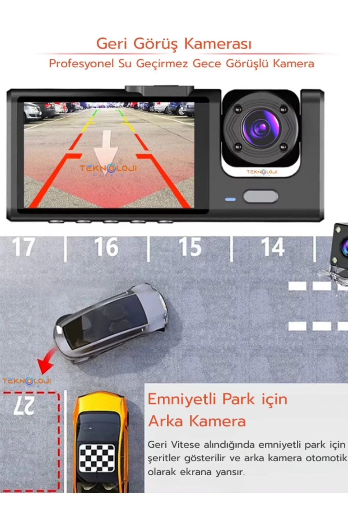 1080P Dash Cam Full Hd Araç içi Kamera Ön Arka ve İç Kayıt 3 Kamera Gece Görüşlü G Sensör Geniş Açı