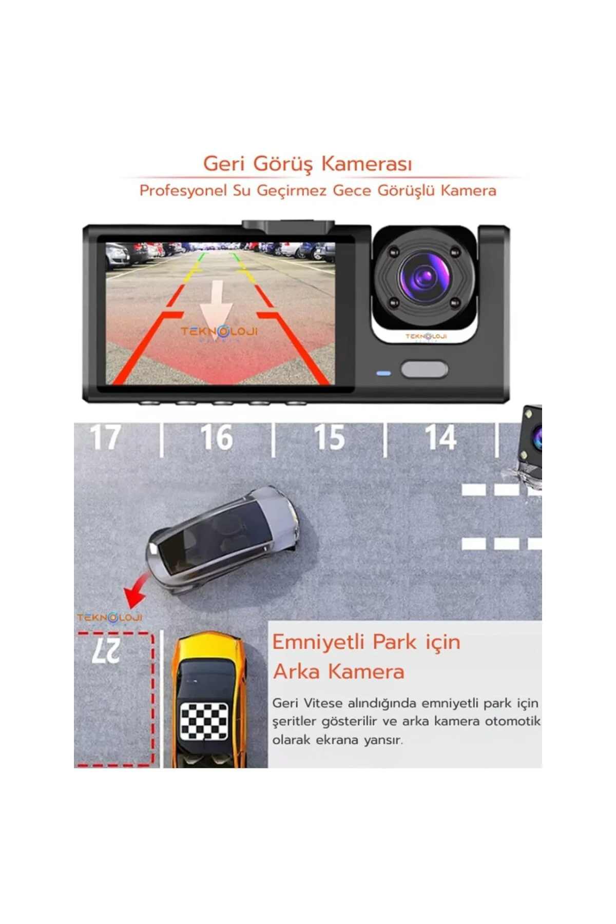 1080P Dash Cam Full Hd Araç içi Kamera Ön Arka ve İç Kayıt 3 Kame