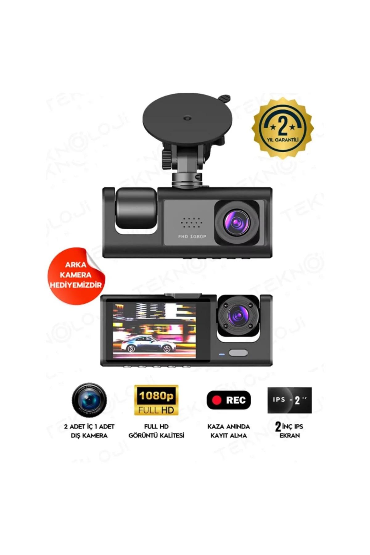 1080P Dash Cam Full Hd Araç içi Kamera Ön Arka ve İç Kayıt 3 Kame
