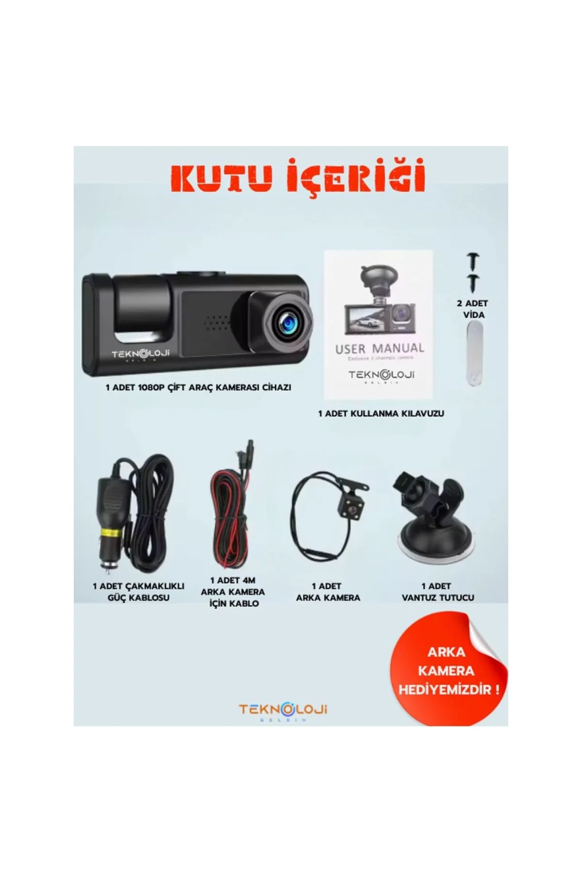 1080P Dash Cam Full Hd Araç içi Kamera Ön Arka ve İç Kayıt 3 Kame