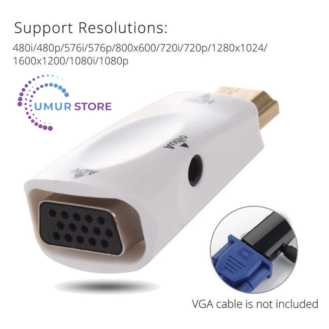1080P HDMI Erkek - VGA Dişi Adaptör Video Dönüştürücü, Ses Çıkışı