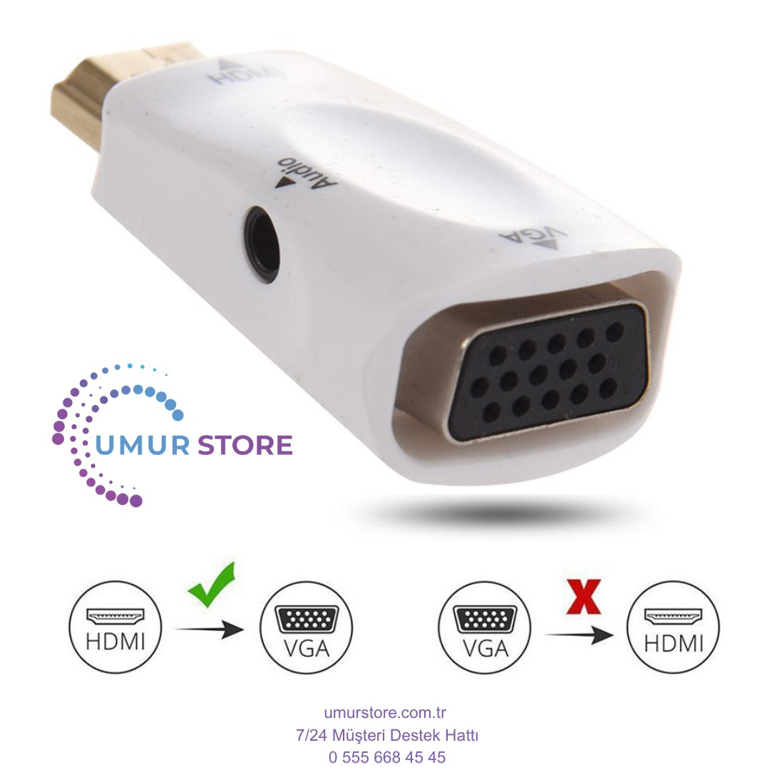 1080P HDMI Erkek - VGA Dişi Adaptör Video Dönüştürücü, Ses Çıkışı