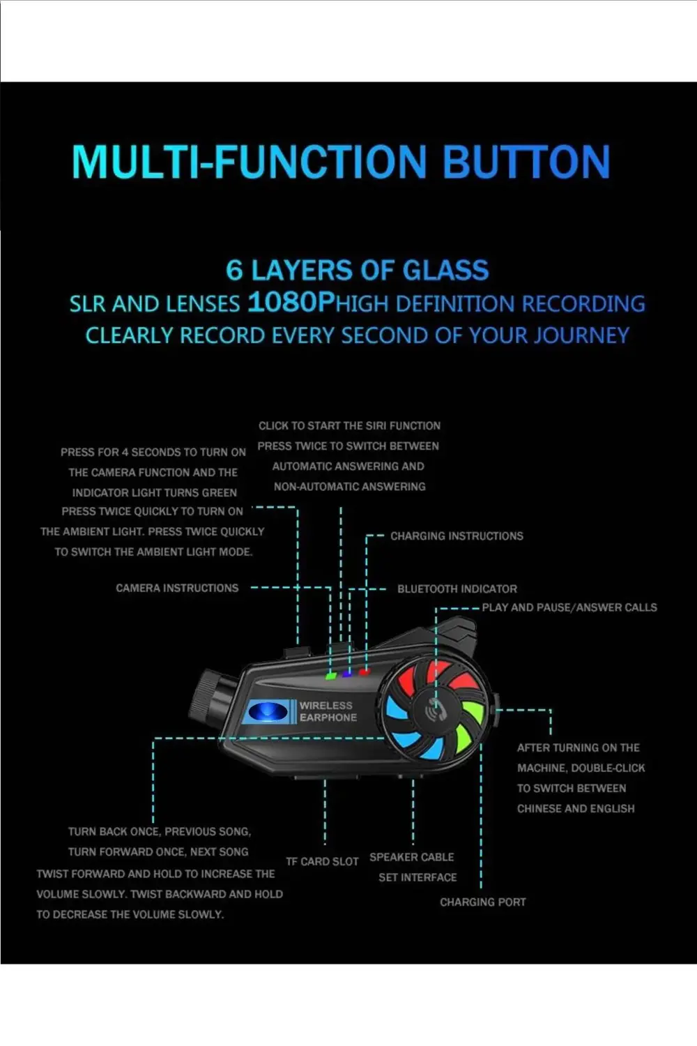 1080P Kameralı Wifi Kask Kulaklık 3000 mAh Su Geçirmez Bluetooth 