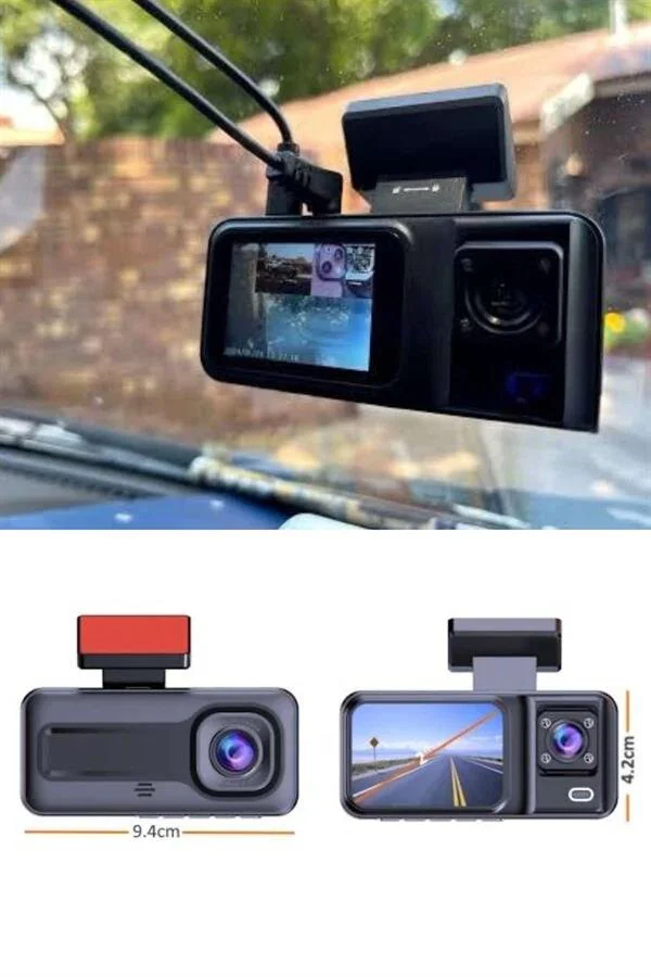 1080p Ön İç Arka Kamera DVR 2 İnç IPS Ekran - Otomatik Park ve G-Sensör ile Güvenli Sürüş