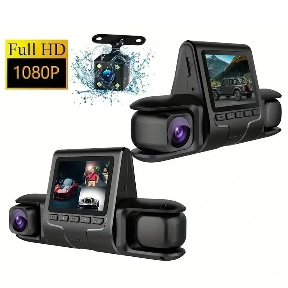 1080P Üçlü Lens Araba Dash Cam Dashcam Ön İç &amp;amp; Arka HD Ar