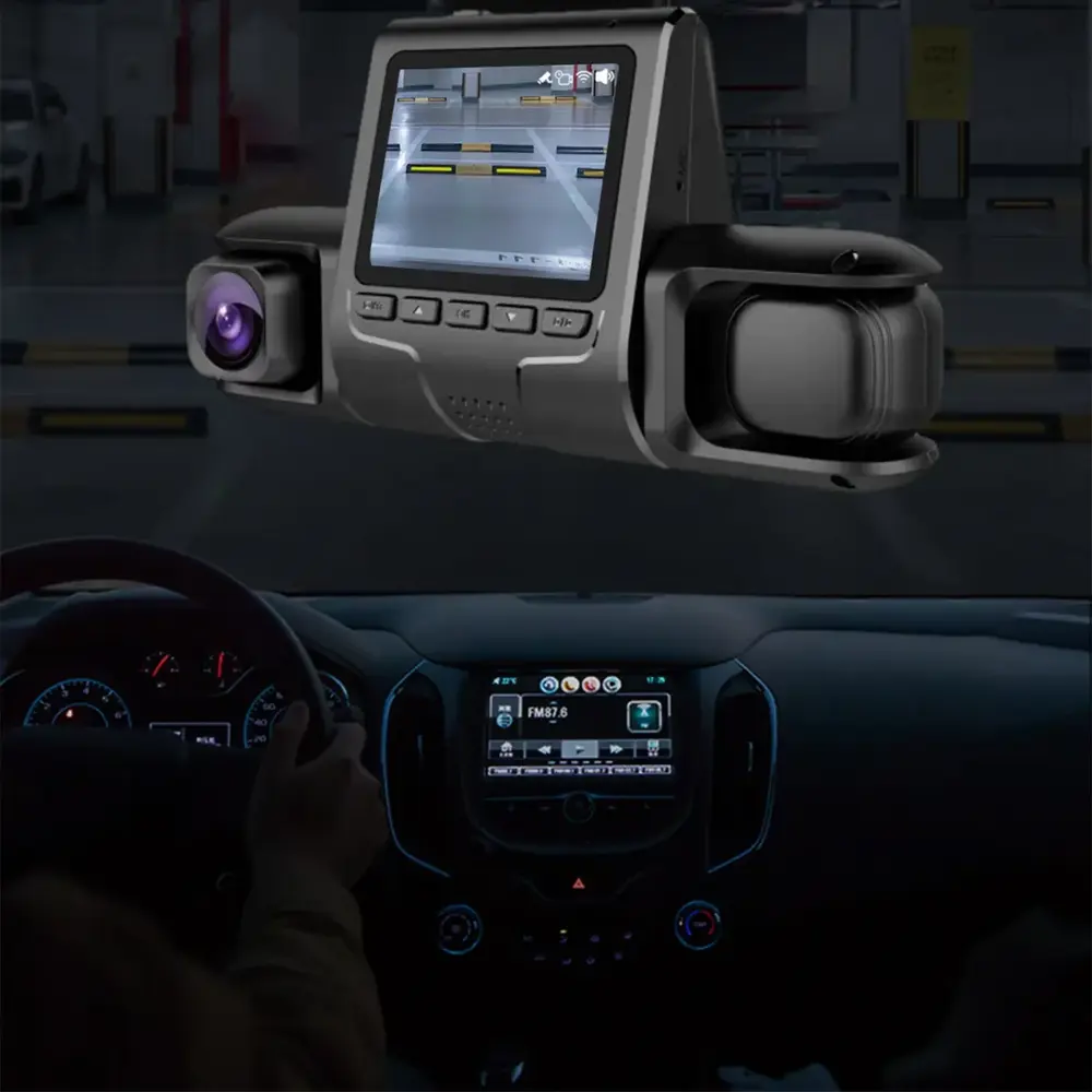 1080P Üçlü Lens Araba Dash Cam Dashcam Ön İç &amp;amp; Arka HD Ar