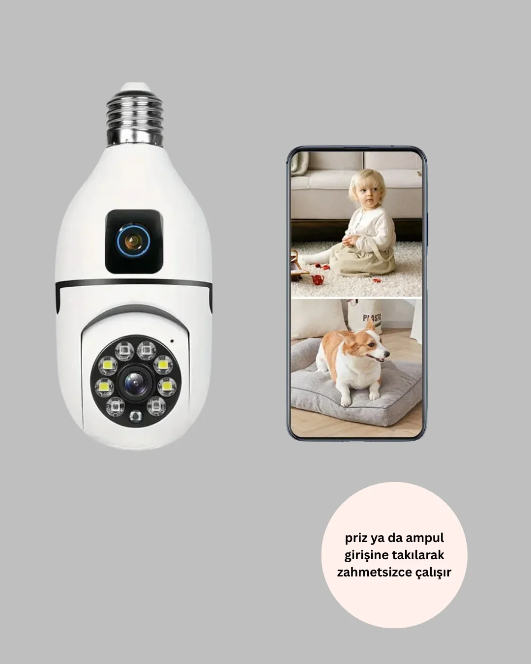 1080P WiFi Ampul Güvenlik Kamerası – Gece Görüş &amp; Uzaktan Erişim Yeni Nesil