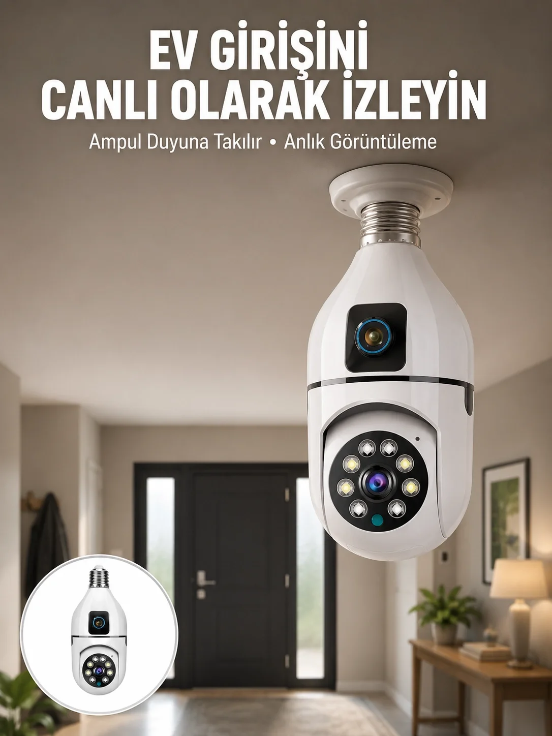 1080P WiFi Ampul Güvenlik Kamerası – Gece Görüş &amp; Uzaktan Erişim Yeni Nesil