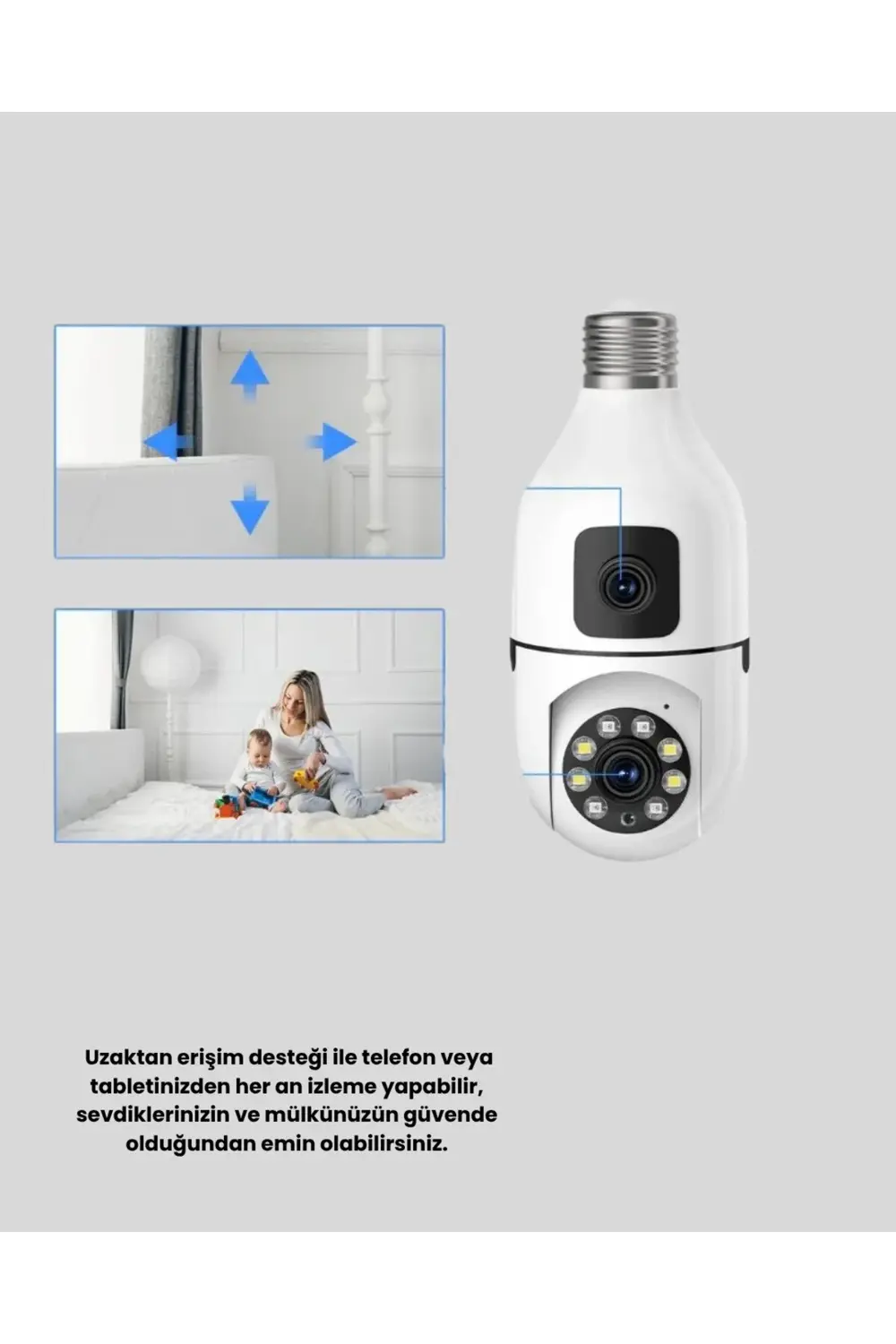 1080P WiFi Ampul Kamera Uzaktan Erişimli Hareket Sensörlü Gece Gö