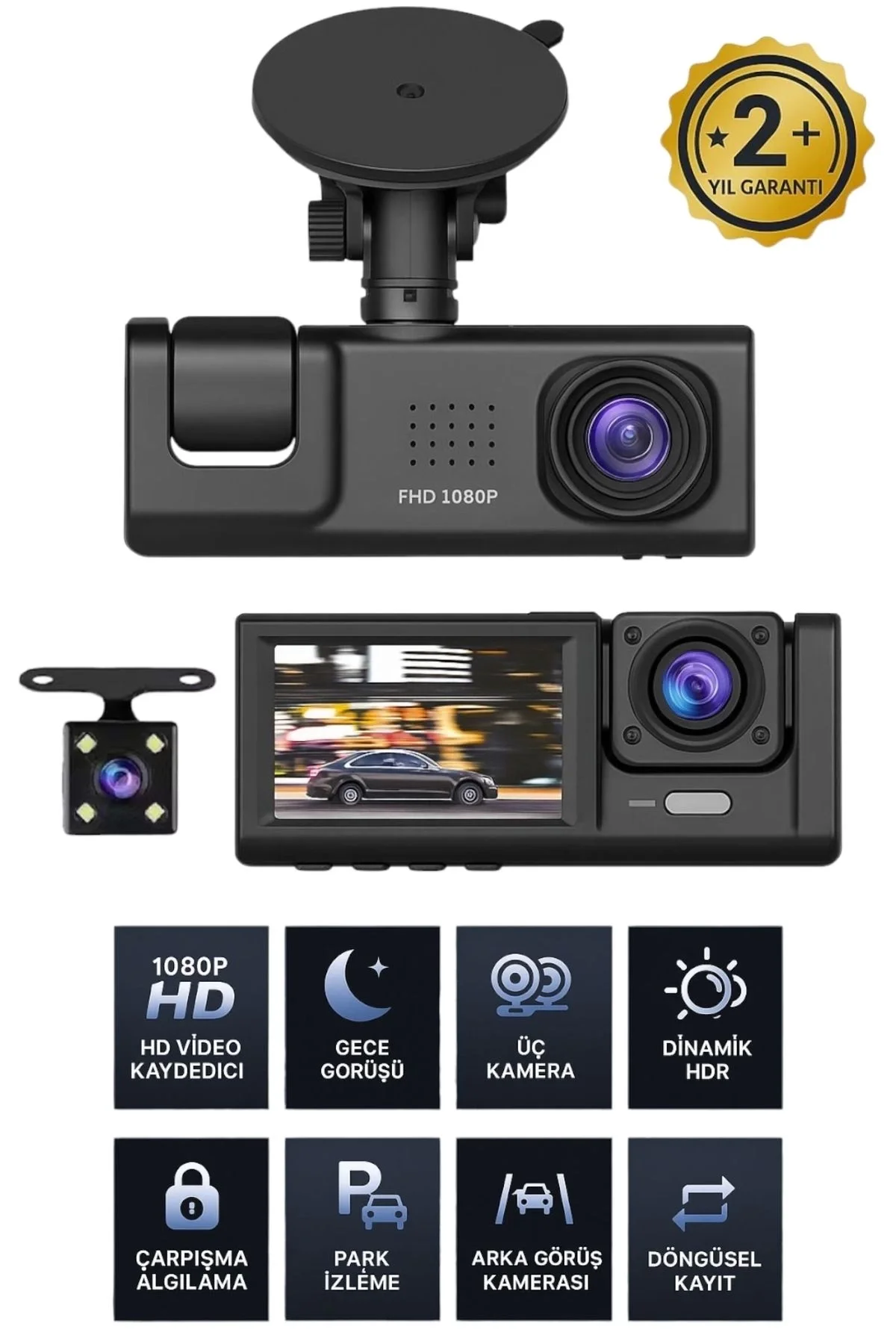 1080p Wifi Full Hd Araç Içi Kamera Arka Ön Iç Kayıt 3 Kamera Gece