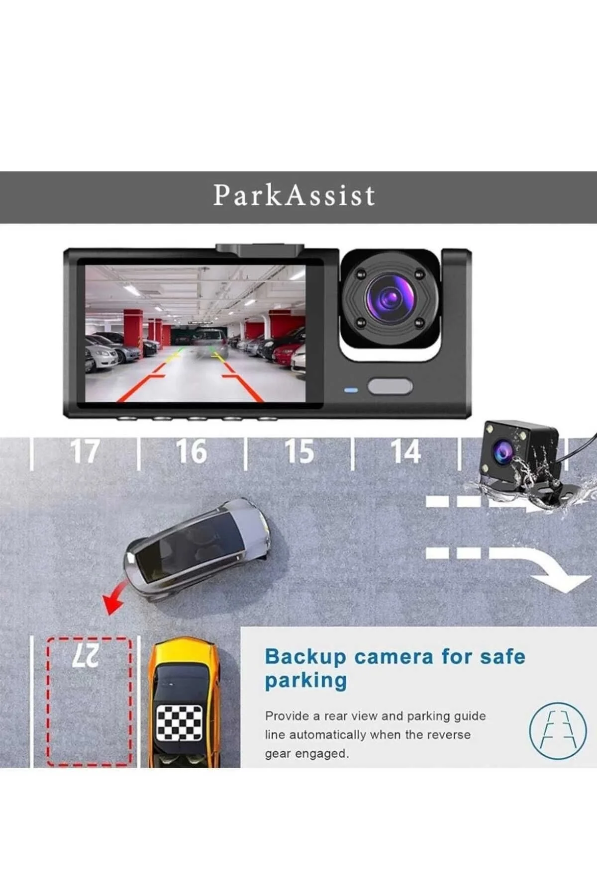 1080p Wifi Full Hd Araç Içi Kamera Arka Ön Iç Kayıt 3 Kamera Gece Görüşlü Gsensör Geniş Açı