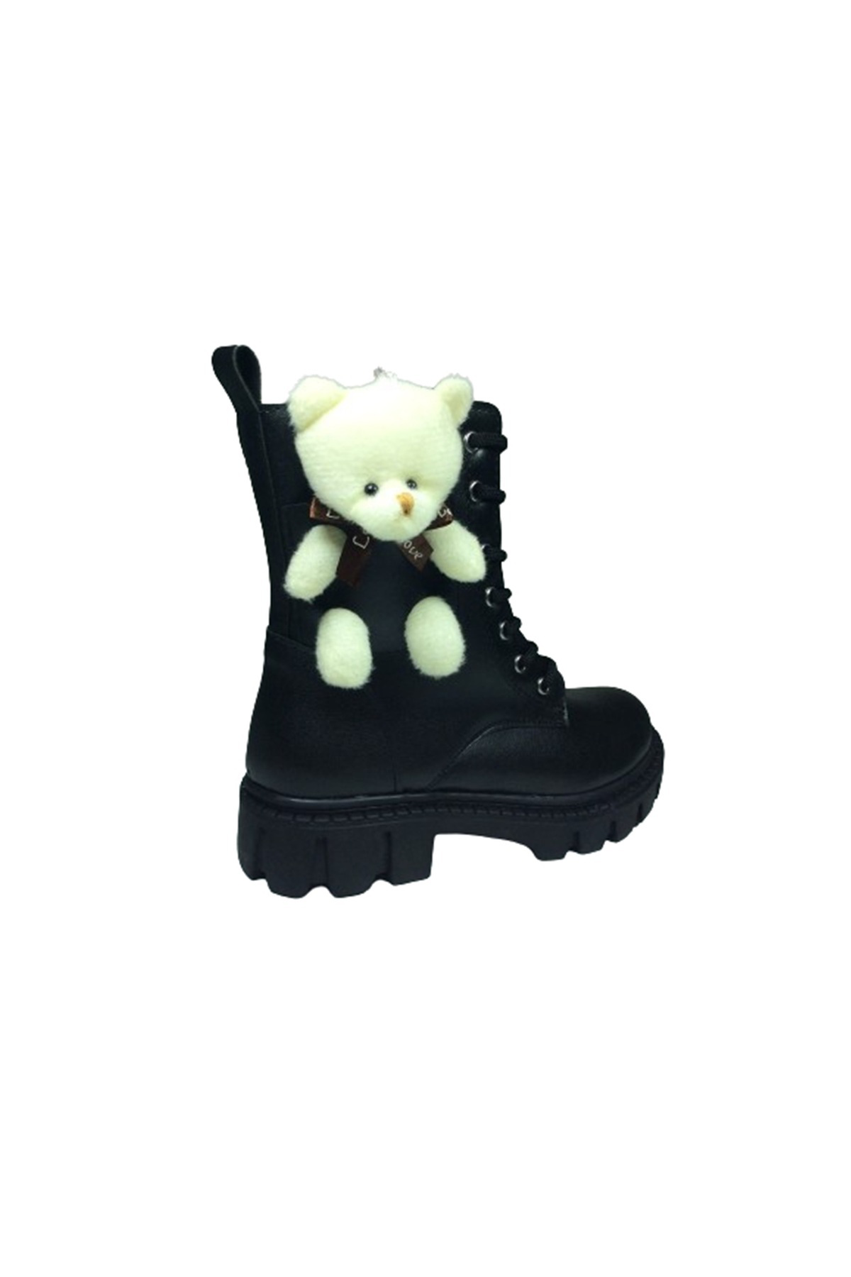 1087 Filet Kız Çocuk Siyah Ayıcıklı Bot Bağcıklı Yanı Fermuarlı A
