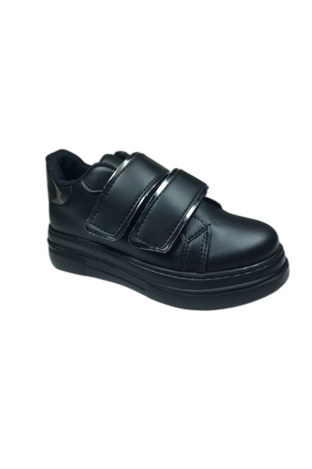 1087 Kız Çocuk siyah-platin Cırtlı Sneaker Spor Ayakkabı