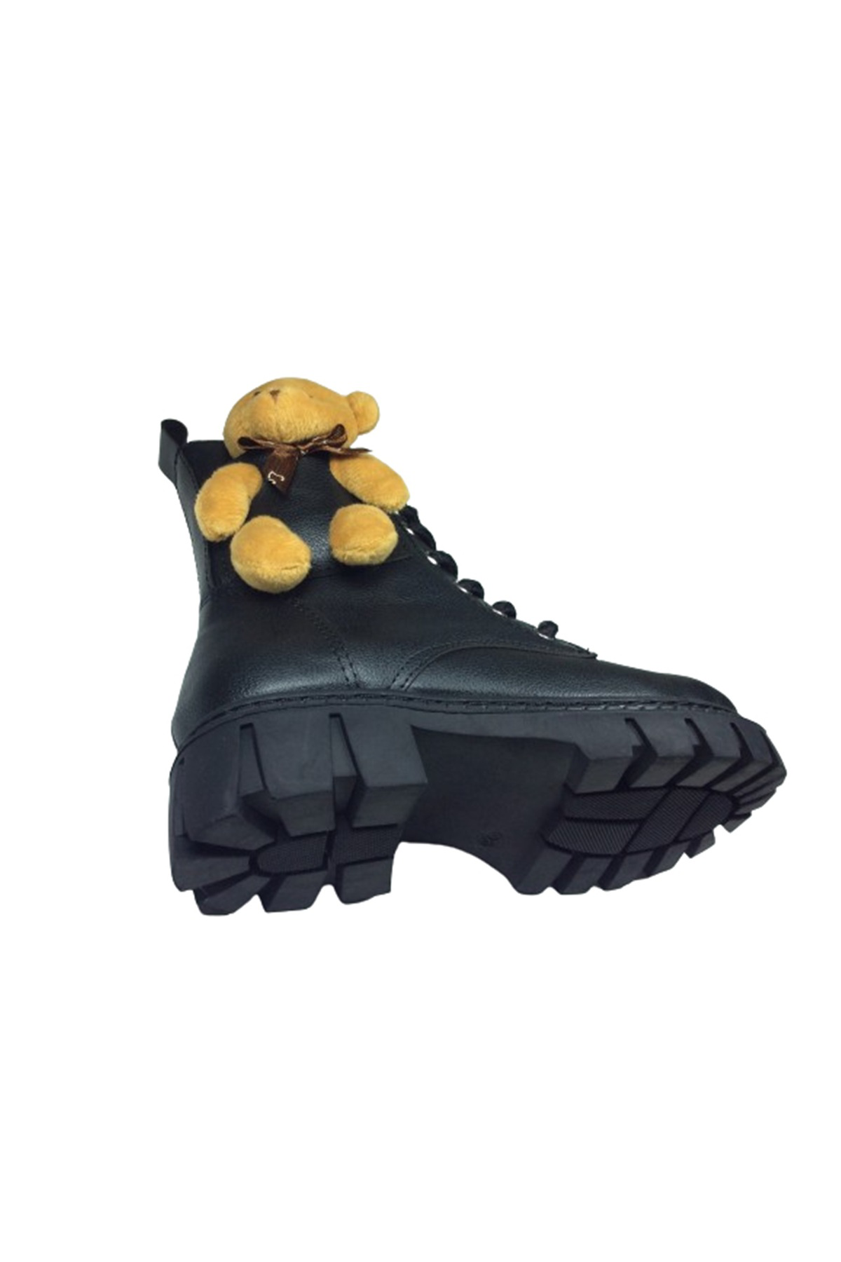 1087 Patik Kız Çocuk Siyah Ayıcıklı Bot Bağcıklı Yanı Fermuarlı A