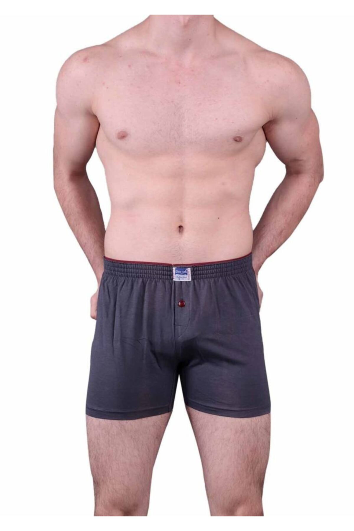 1099 Erkek Siyah Boxer Düğme Detaylı Erkek Boxer