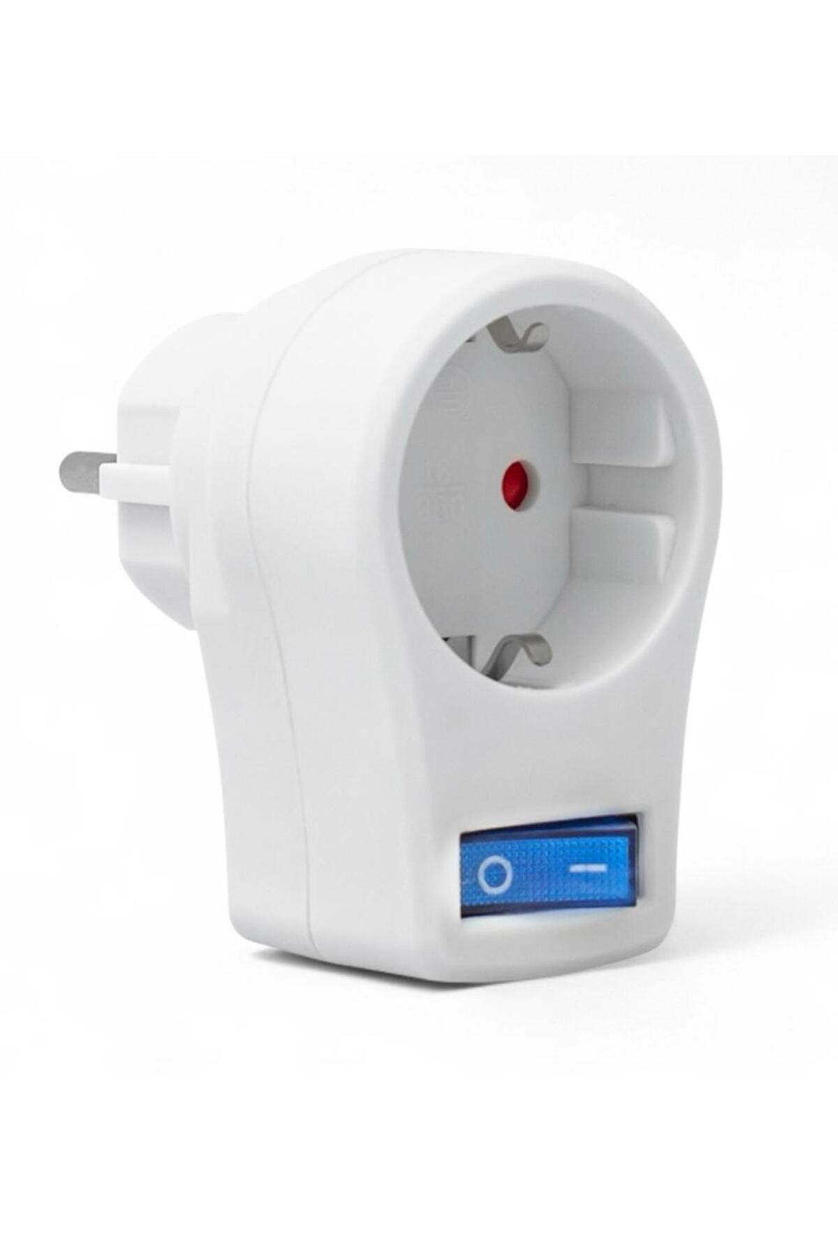 10A 2500W Tekli Akım Korumalı Priz – Beyaz, Anahtarlı, Güç Koruma