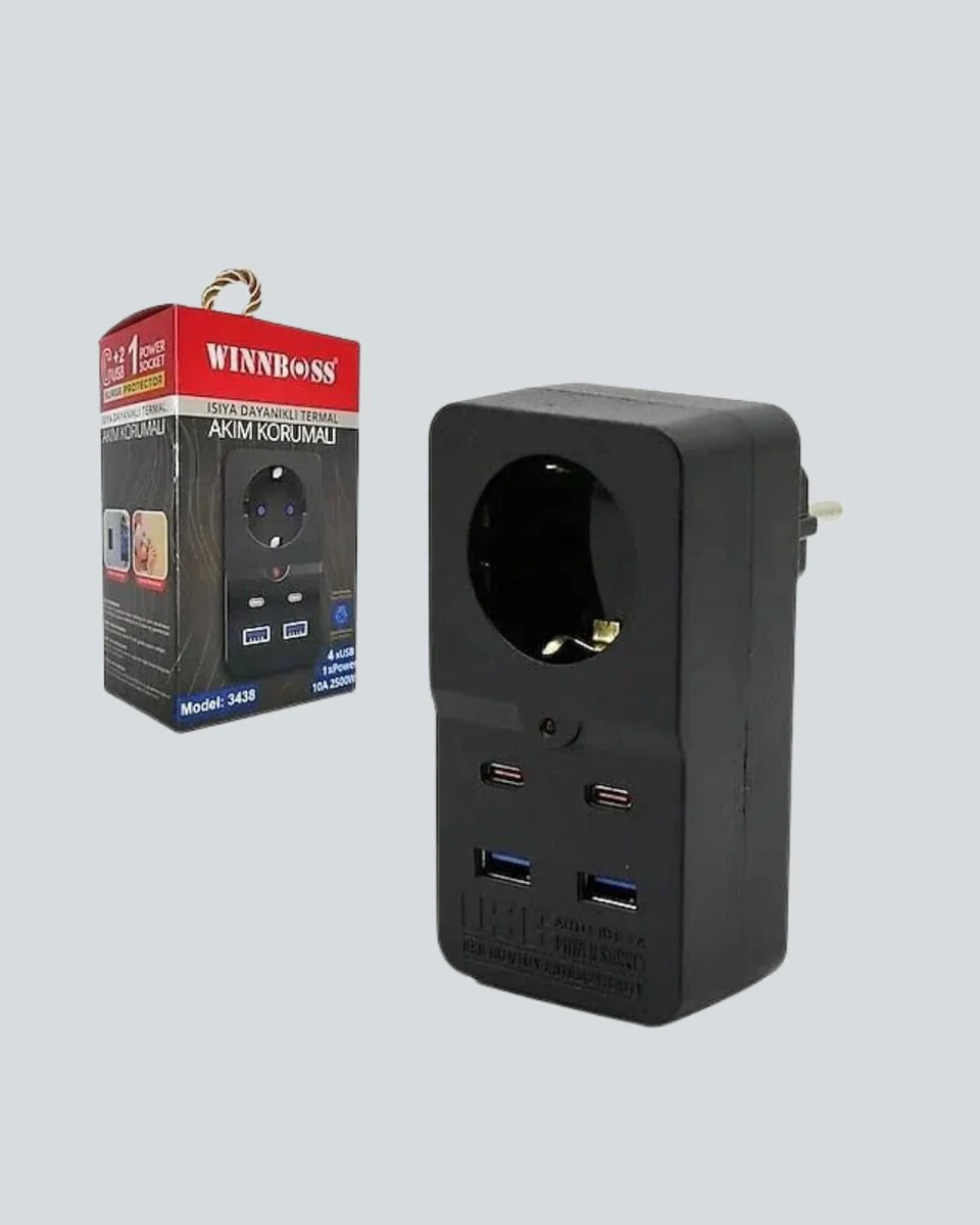 10A 2500W Tip Akım Koruma Prizi USB Type C Destekli - Güvenli Priz