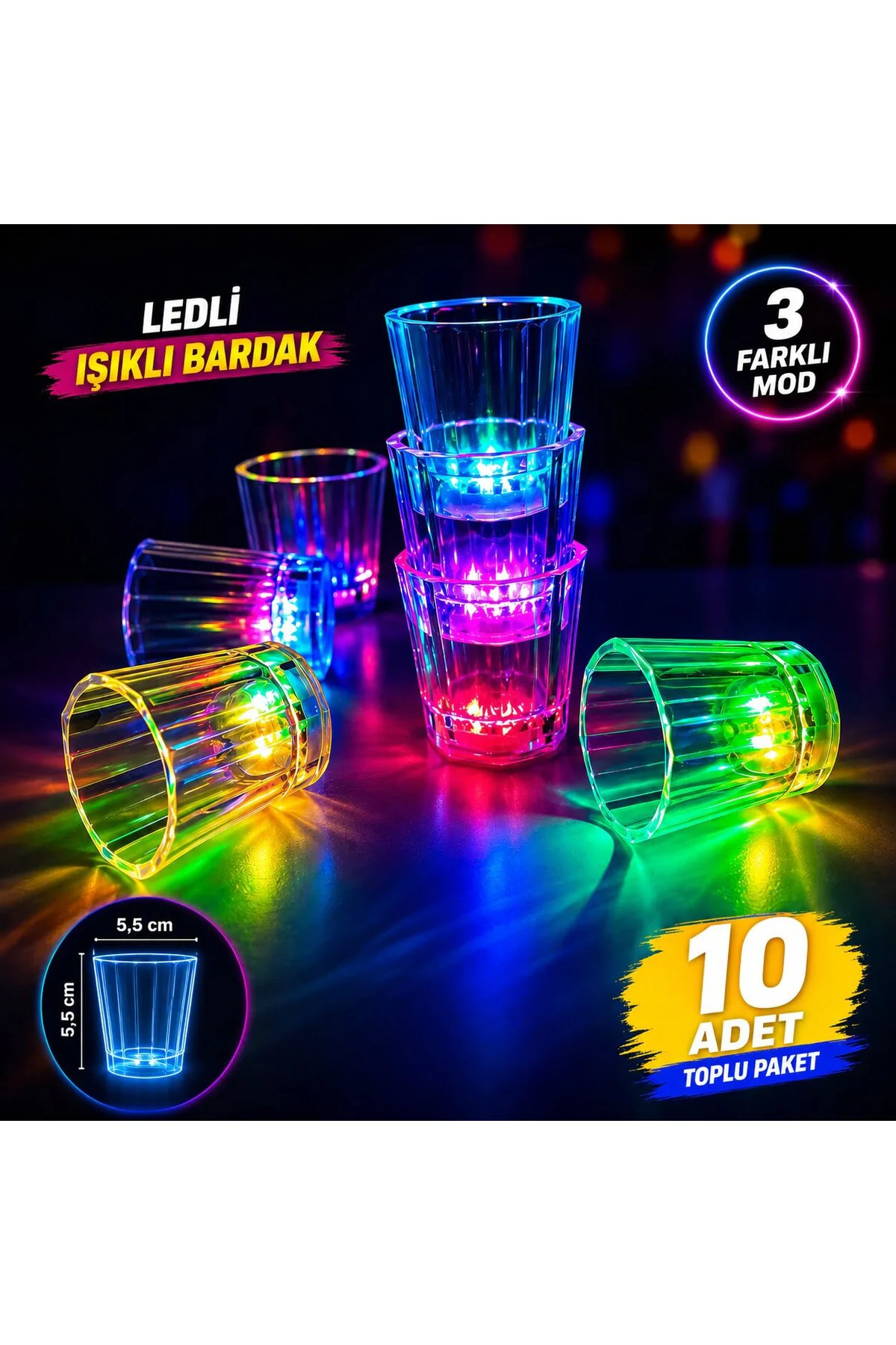 10&amp;#39;lu LED Işıklı Parti Bardağı Seti