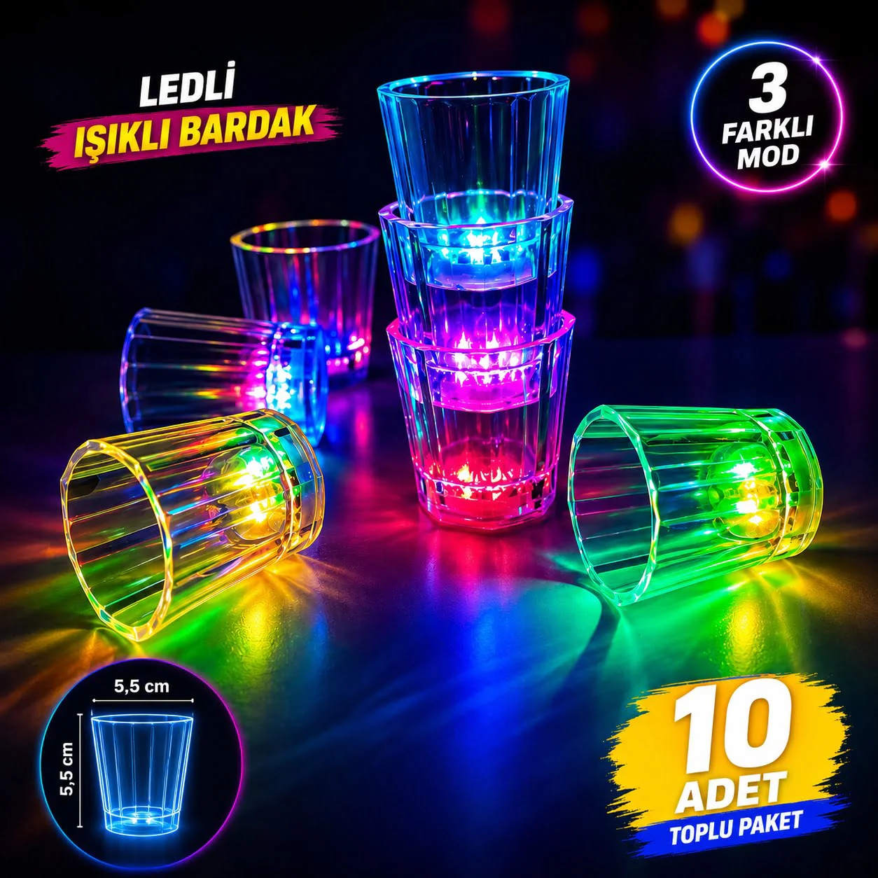 10&amp;#39;lu LED Işıklı Parti Bardağı Seti