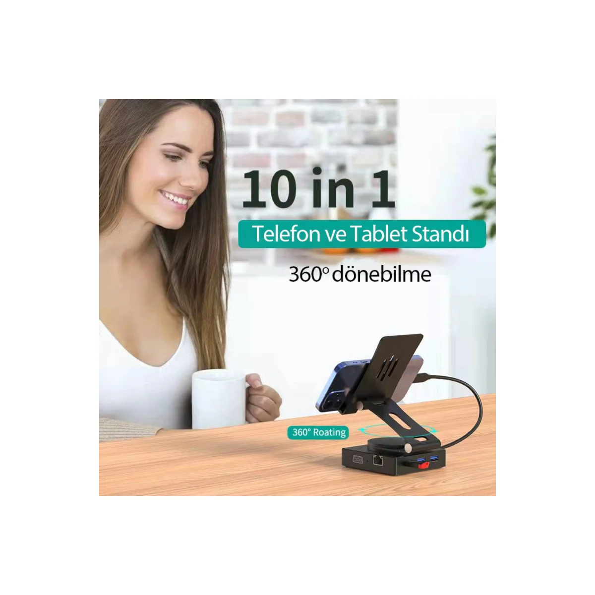 10in1 Dönüştürücü Hub HDMI VGA USB-C PD Güçlü Adaptör - 4K 60Hz Uzay Genişletici (Gri)