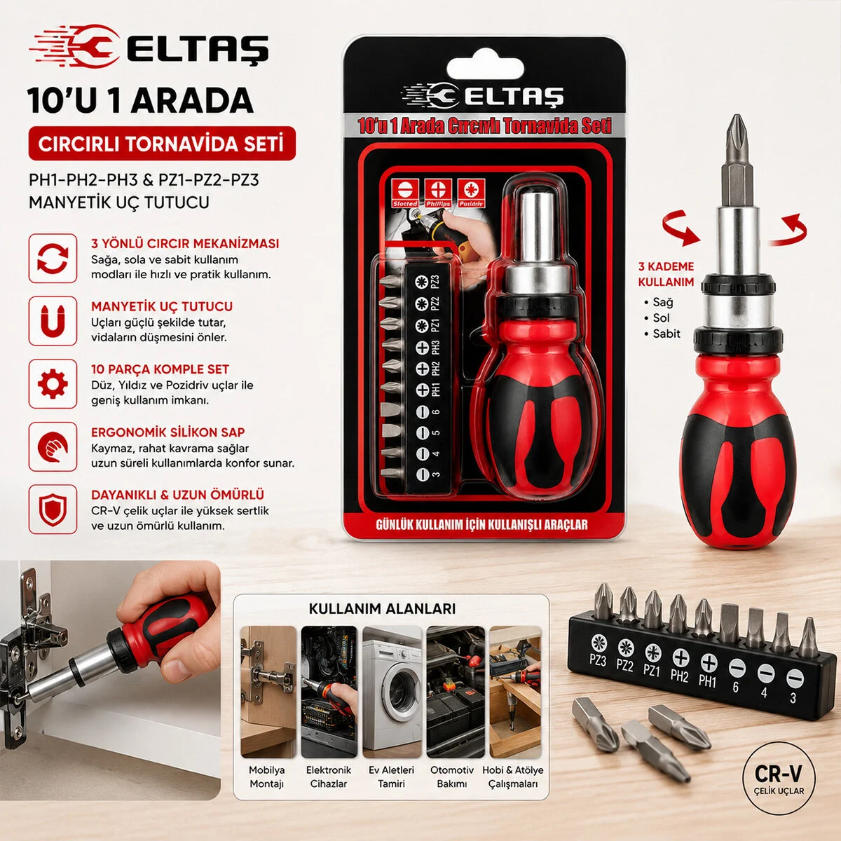 10IN1 Silikon Sap - Cr-v Cırcırlı Tornavida Bits Seti PH1-PH2-PH-3 - PZ1-PZ2-PZ3 Manyetik Uç Tutucu Fiyatı, Yorumları ve Özellikleri