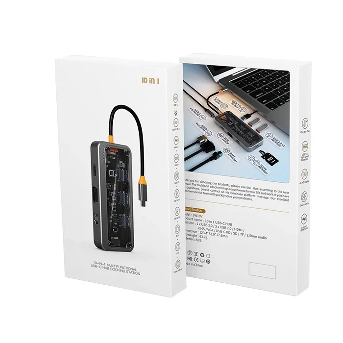 10in1 Type-C Hub - USB3.0, HDMI 4K, Ethernet, PD 100W
