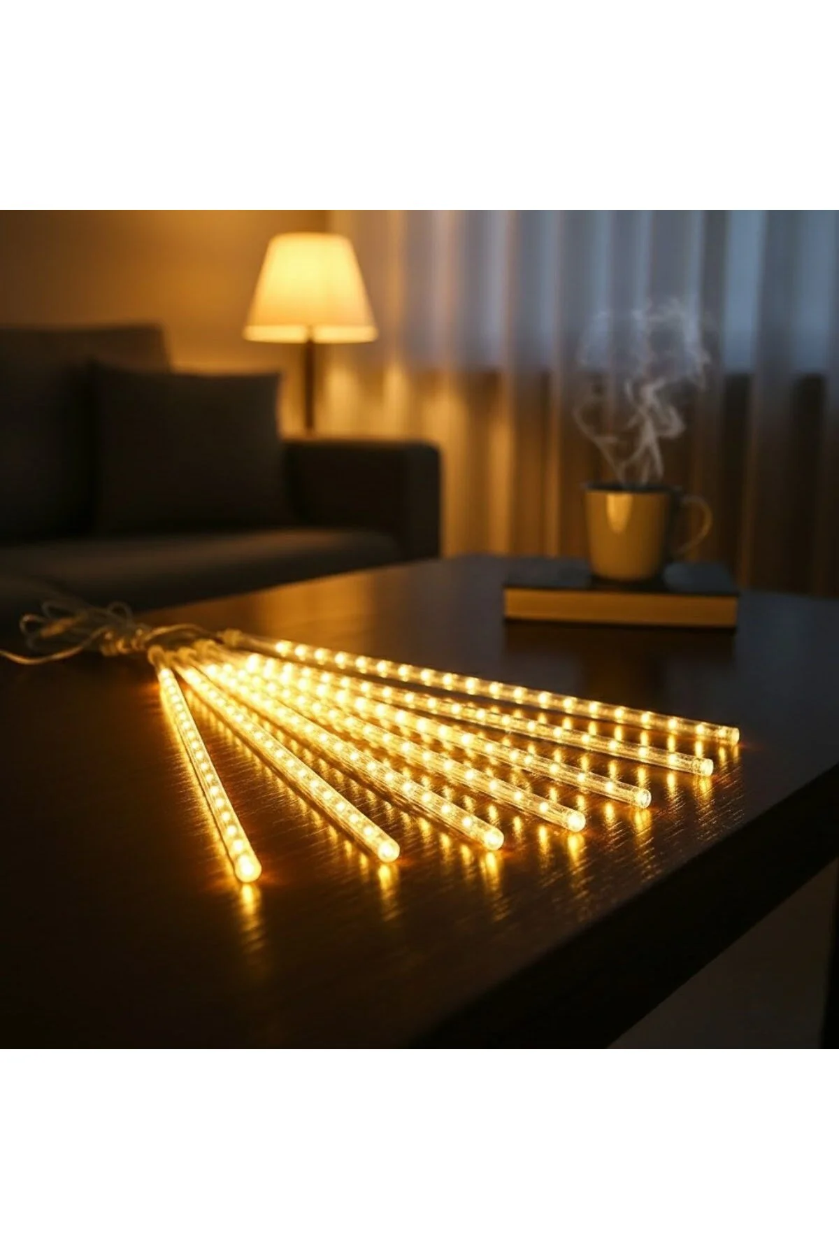 10'lu 45 cm Plastik Meteor LED USB 2M Kablo Sarı Renk Ağaç Işığı–