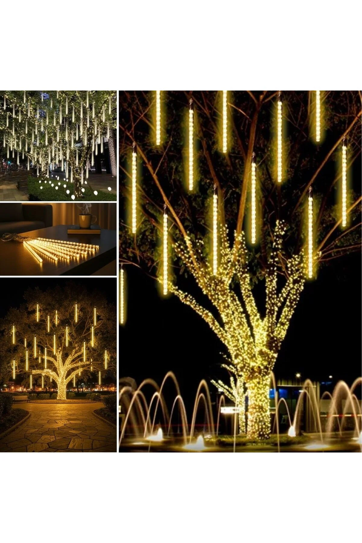 10'lu 45 cm Plastik Meteor LED USB 2M Kablo Sarı Renk Ağaç Işığı–