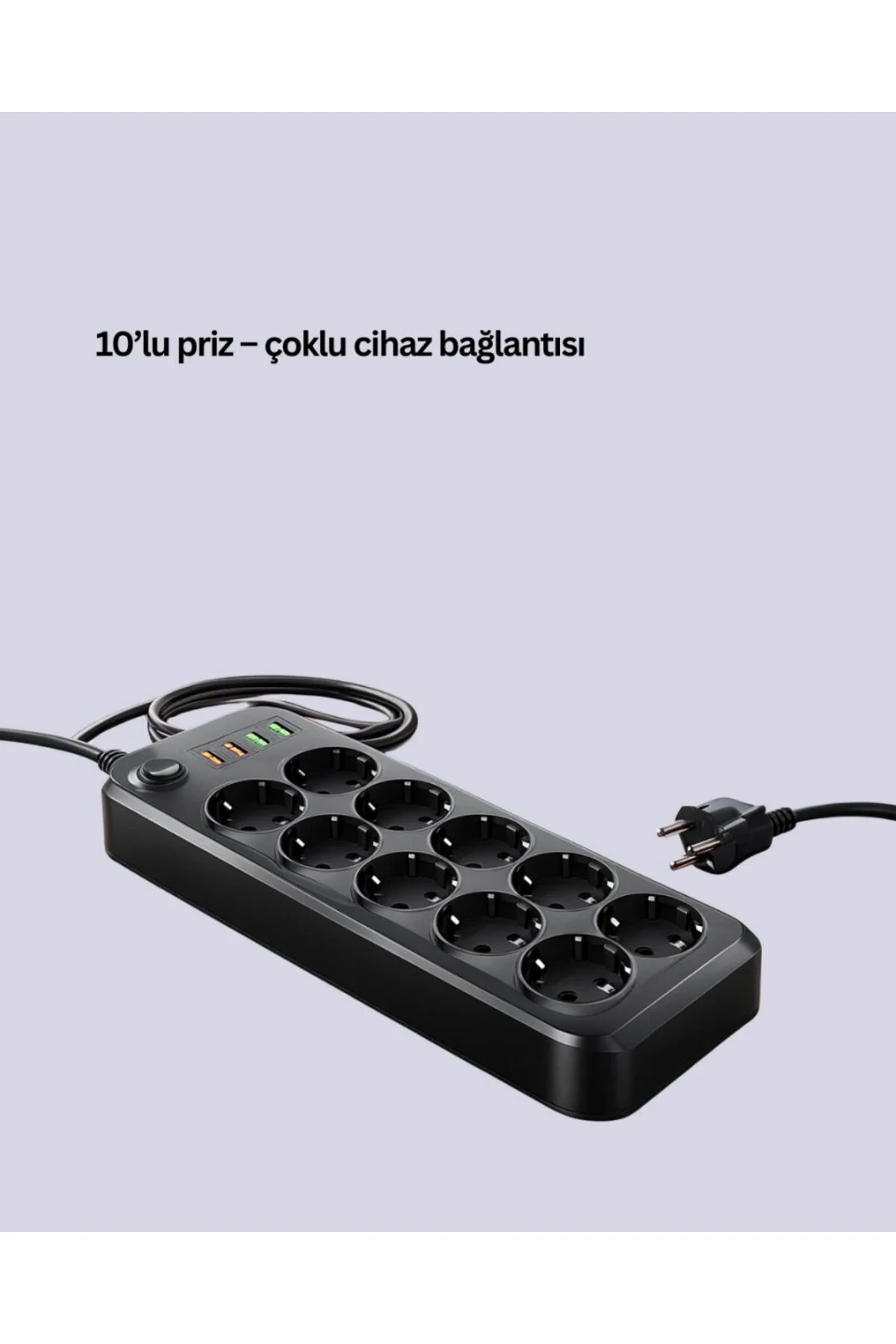 10’lu Çoklu Priz Termal Korumalı Usb Type-c Çıkışlı 2500w Uzatma 