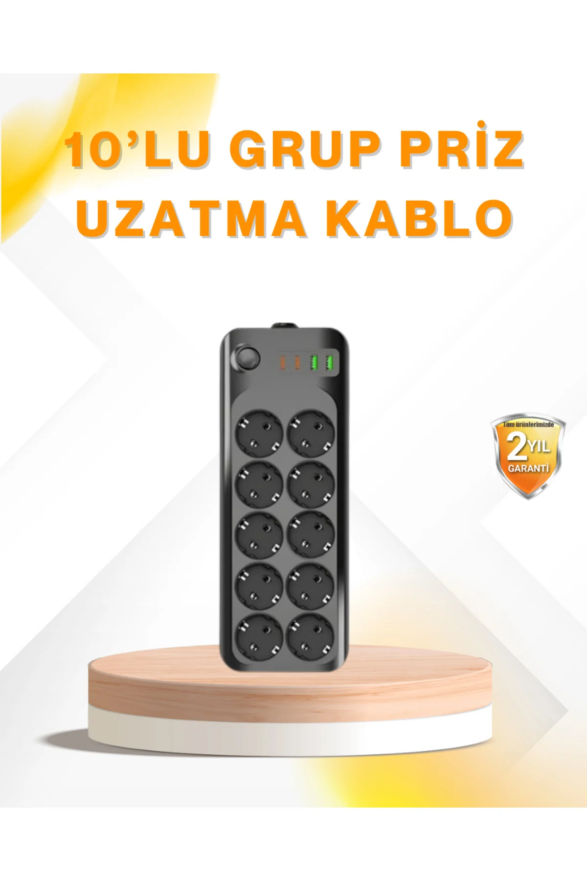 10’lu Çoklu Priz Termal Korumalı USB Type-C Çıkışlı 2500W Uzatma 